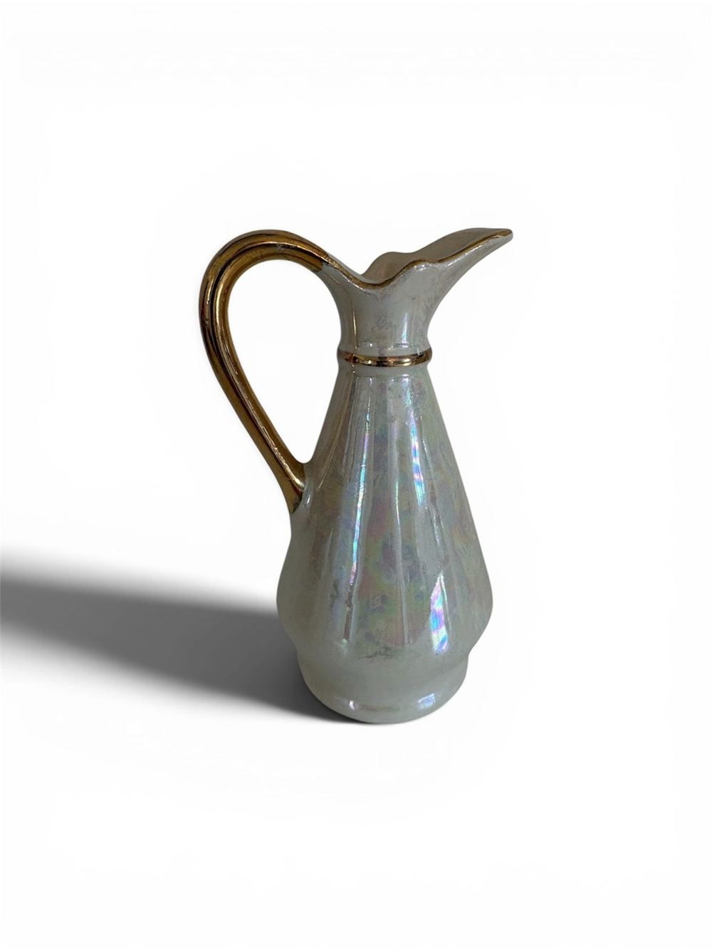 Iridescent Ceramic Pitcher with Gold Handle